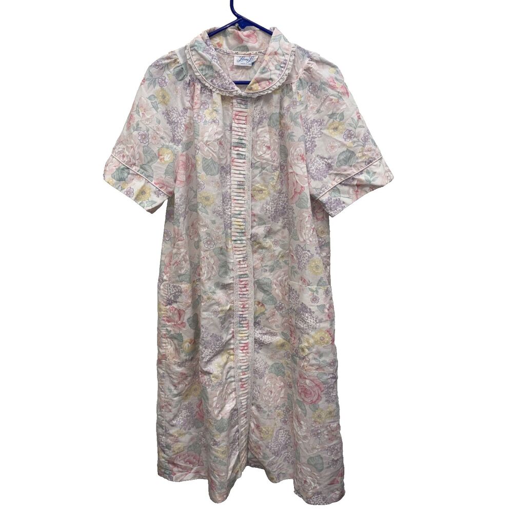 Leisure Life House Dress Granny core L Women Pastel Housecoat Snaps Pockets Flaw